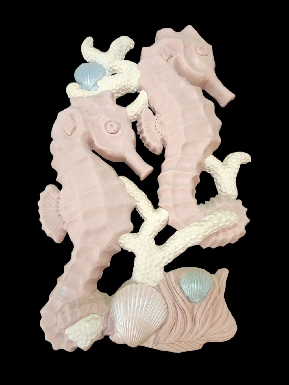 Vintage Coastal Seahorse Wall Plaque – Pink Seahorses Seashell Starfish Decor